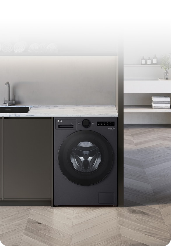 Washing machine in a modern laundry space