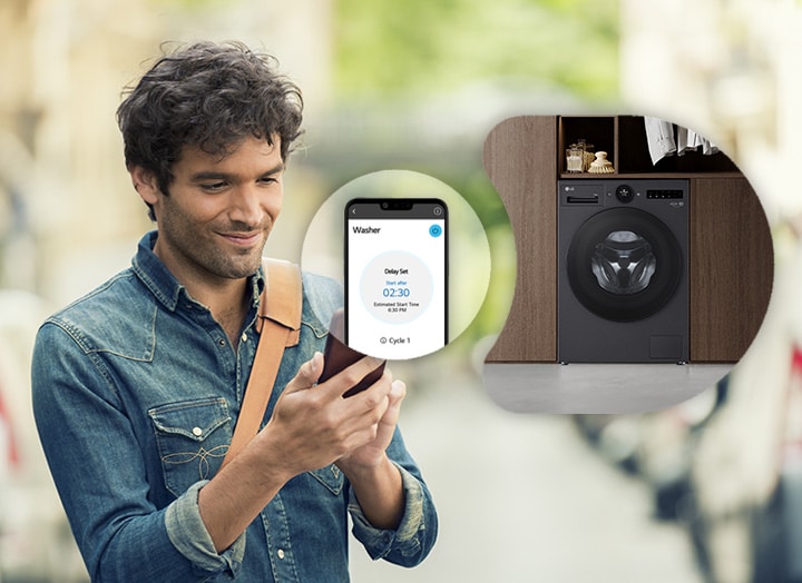 The man is using the app while looking at his cell phone.