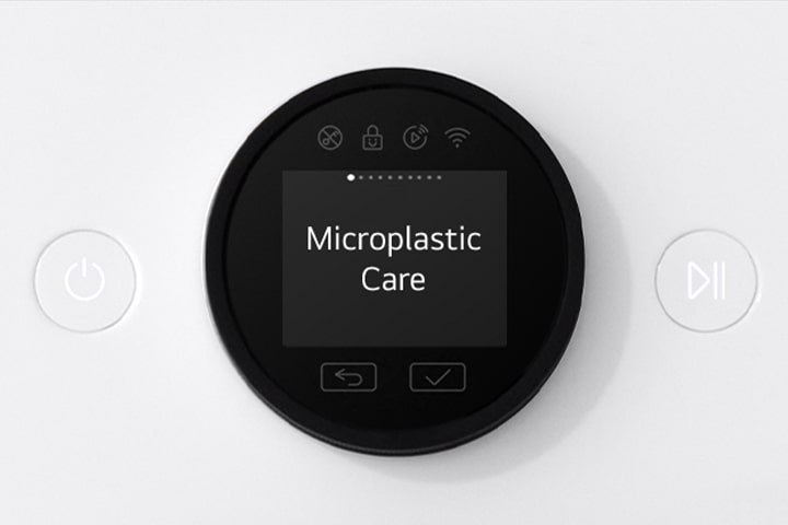 Close-up shot of control panel showing Microplastic Care cycle