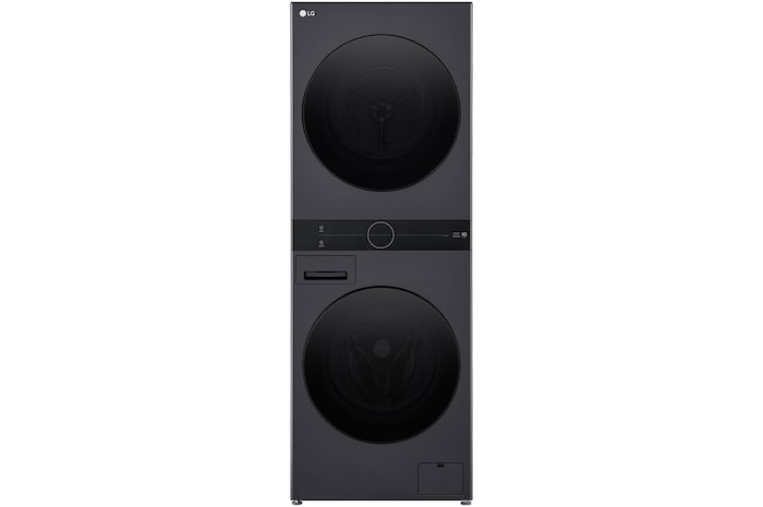 Front view of 12/10kg LG WashTower™ Black Steel - Unit Body, Center Control™, AI DD™ WWT-1210MBK