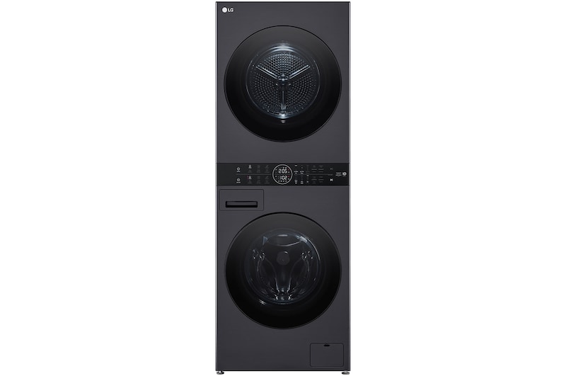 Front view of 12/10kg LG WashTower™ Black Steel - Unit Body, Center Control™, AI DD™ WWT-1210MBK