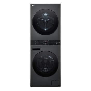 Front view of 12/10kg LG WashTower™ Black Steel - Unit Body, Center Control™, AI DD™ WWT-1210MBK