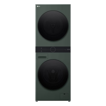 Front view of 12/10kg LG WashTower™ Black Steel - Unit Body, Center Control™, AI DD™ WWT-1210MBK