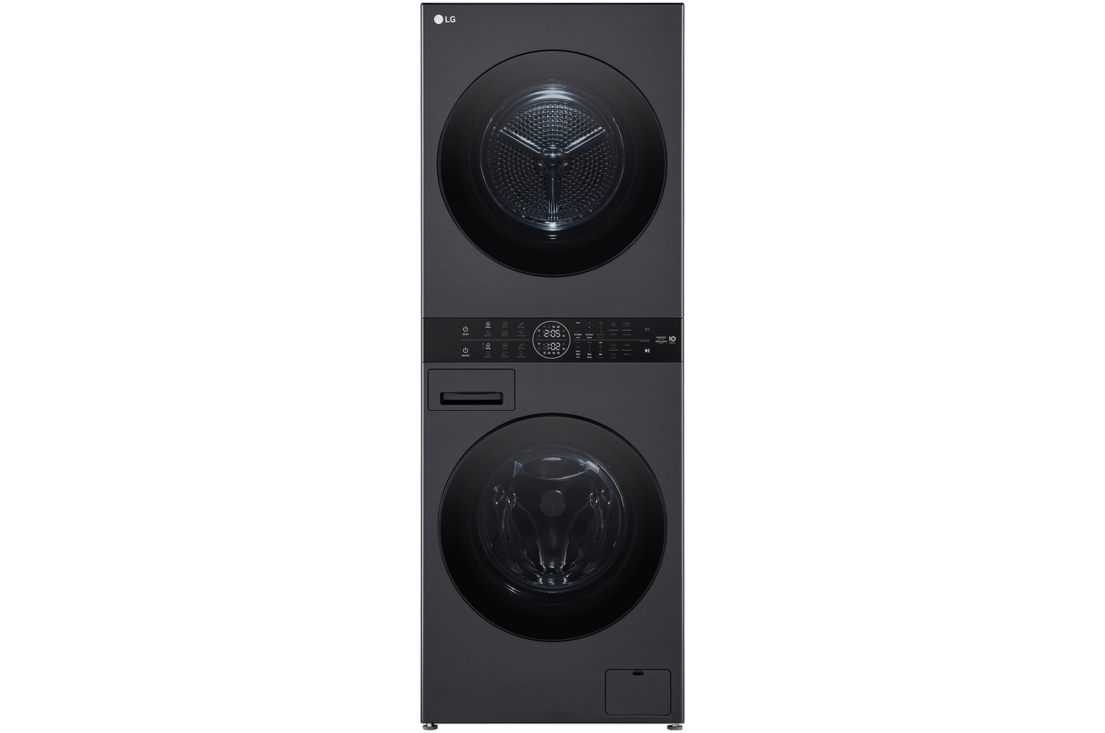 Front view of 12/10kg LG WashTower™ Black Steel - Unit Body, Center Control™, AI DD™ WWT-1210MBK