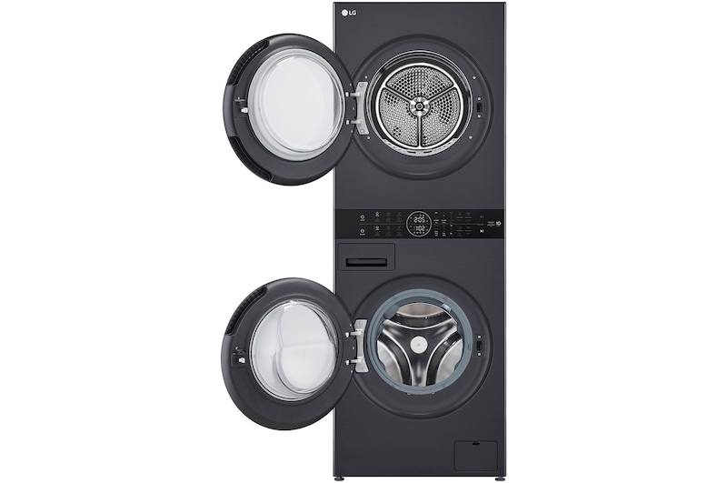 LG 12/10kg WashTower™ Stacked Washer Dryer Black, WWT-1210MBK, Door Open