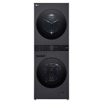 Front view of 12/10kg LG WashTower™ Black Steel - Unit Body, Center Control™, AI DD™ WWT-1210MBK