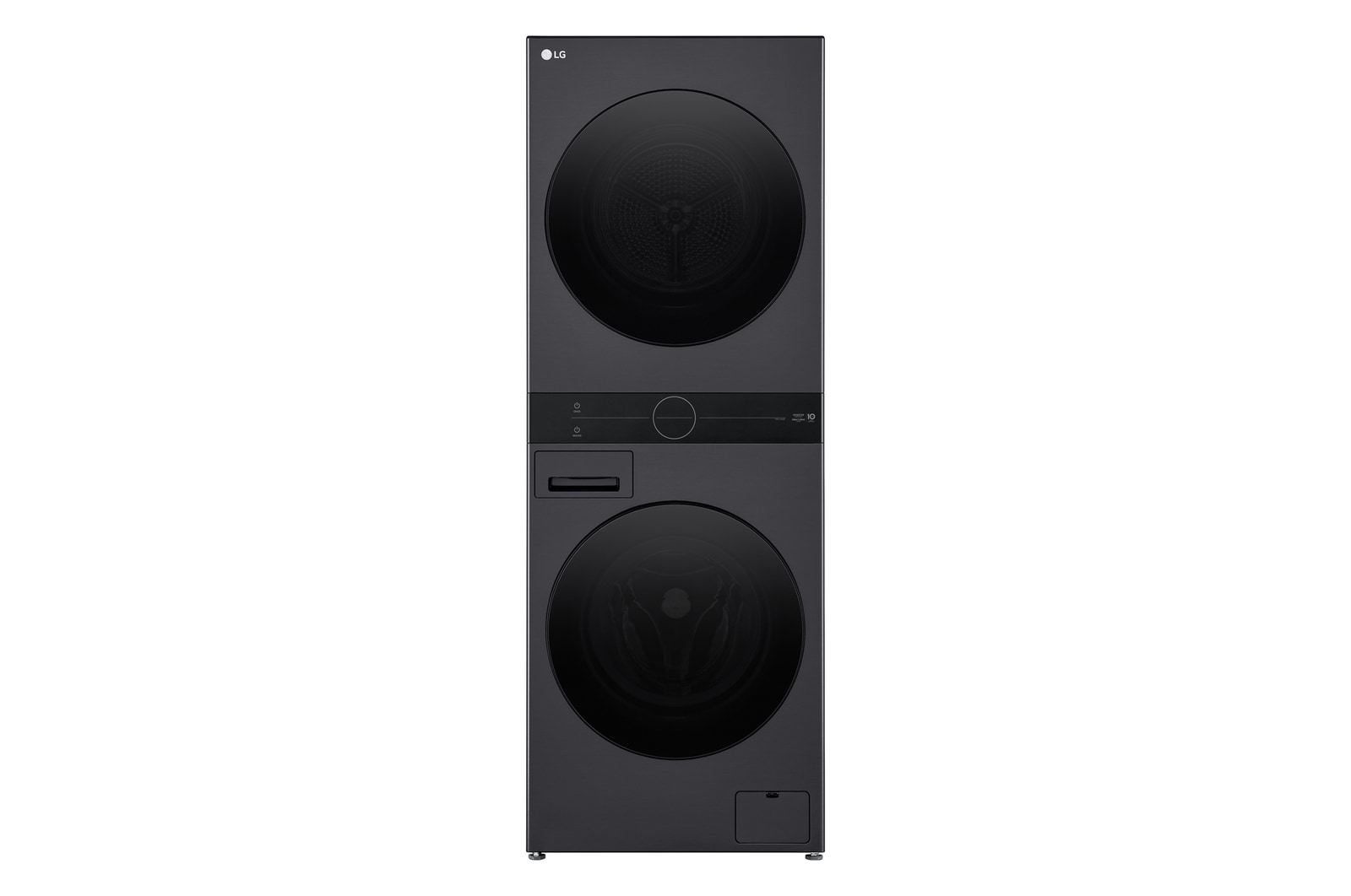 Front view of 12/10kg WashTower™ Stacked Washer Dryer Black WWT-1210MBX