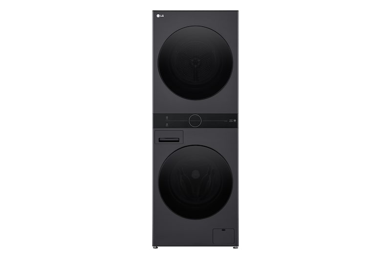 Front view of 12/10kg WashTower™ Stacked Washer Dryer Black WWT-1210MBX