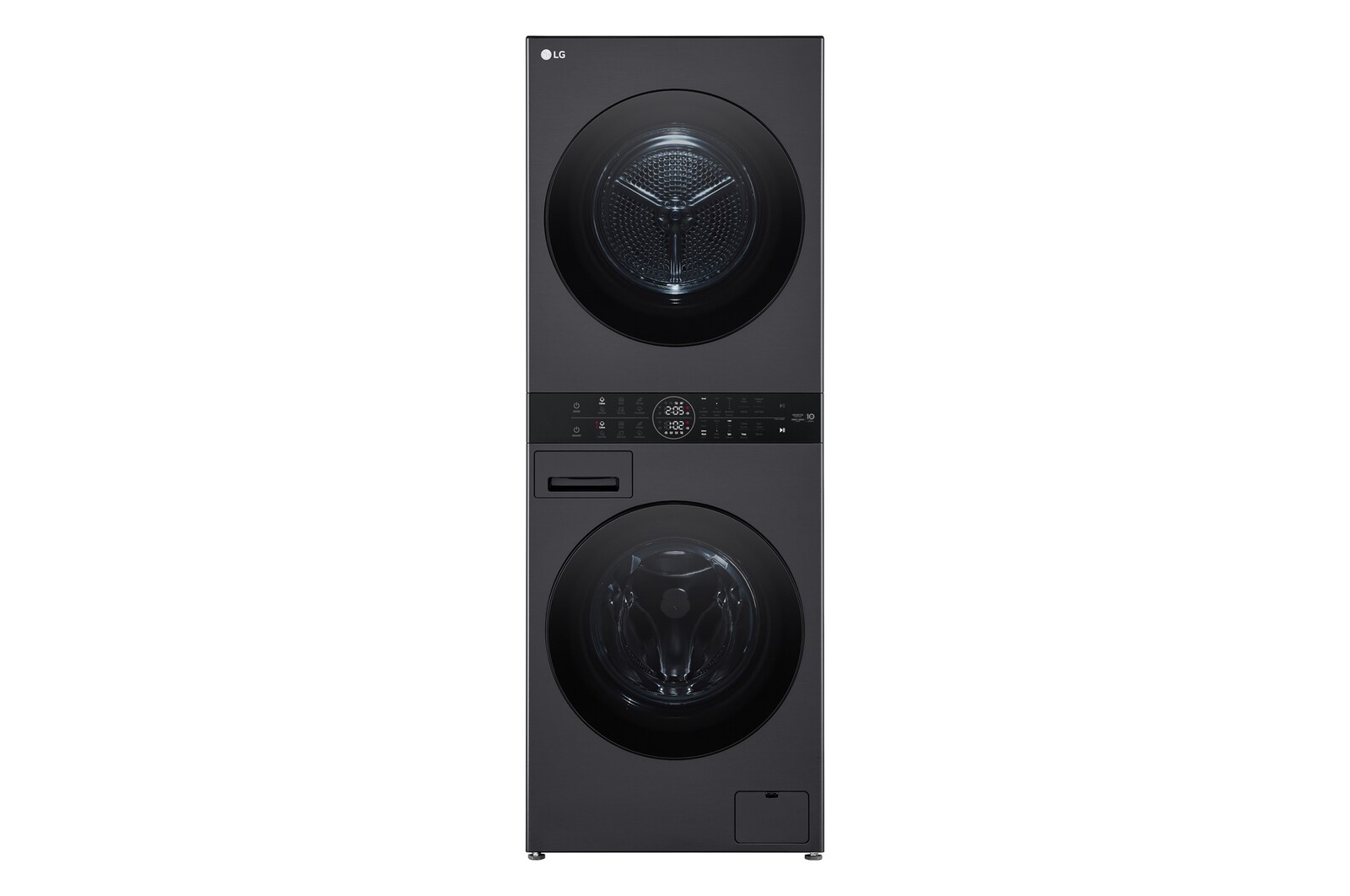 Front view of 12/10kg LG WashTower™ Black Steel - Unit Body, Center Control™, AI DD™ WWT-1210MBK