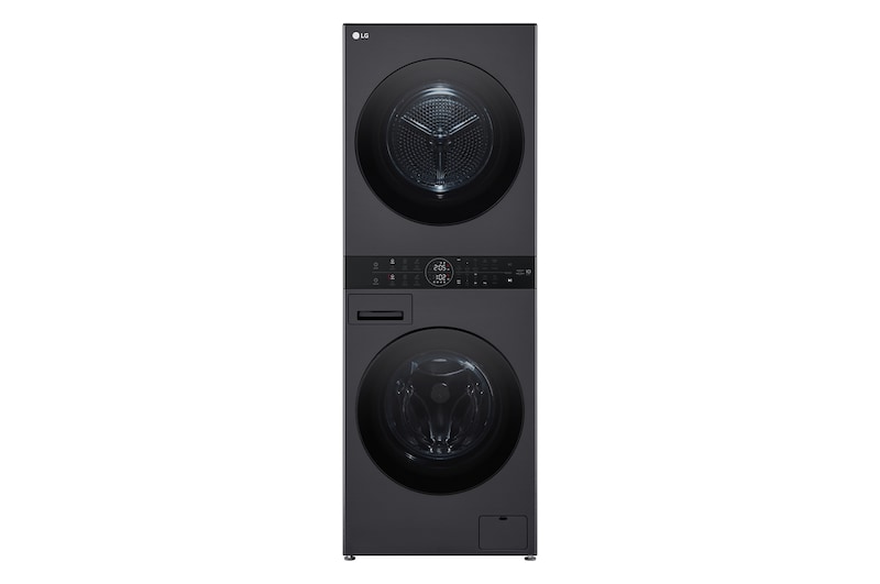Front view of 12/10kg LG WashTower™ Black Steel - Unit Body, Center Control™, AI DD™ WWT-1210MBK