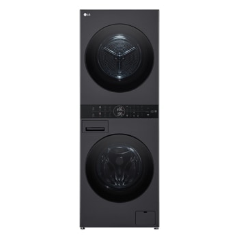 Front view of 12/10kg LG WashTower™ Black Steel - Unit Body, Center Control™, AI DD™ WWT-1210MBK