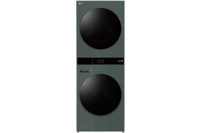 Front view of 19/10kg AI WashTower™ Stacked Washer Dryer Forest Green, WWT-1910FG