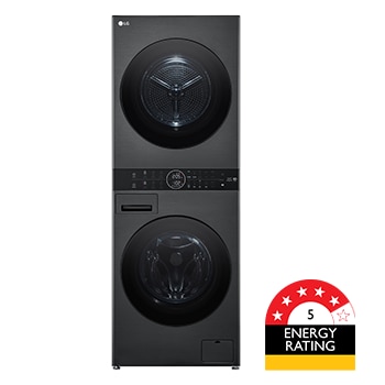 Front view of 12/9kg WashTower™ AI DD™ Platinum Black - WWT-1209B