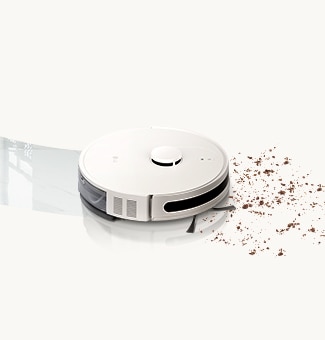 Robot vacuum cleaning the floor.	