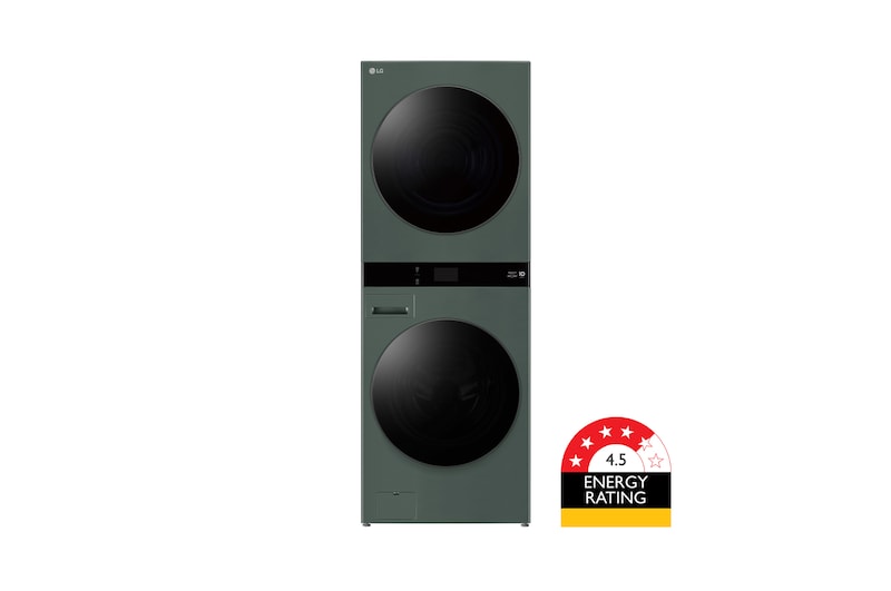Front view of 19/10kg WashTower™ Stacked Washer Dryer Forest Green WWT-1910FGX