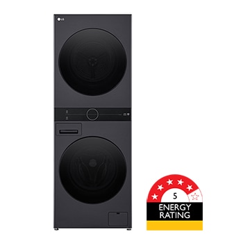 Front view of 12/10kg WashTower™ Stacked Washer Dryer Black WWT-1210MBK