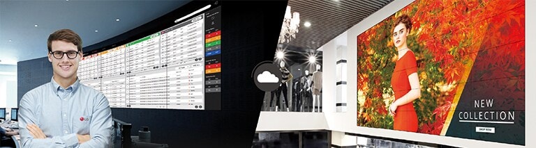 The LG employee is remotely monitoring the VH7J-H installed in a different place by using cloud-based LG monitoring solution.