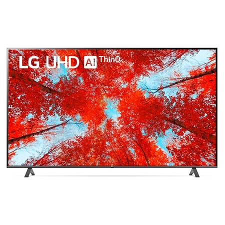 A front view of the LG UHD TV with infill image and product logo on