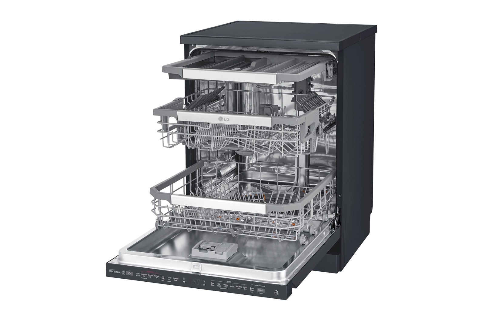 LG 15 Place QuadWash® Dishwasher with Auto Open Dry in Matte Black Finish with TrueSteam™ - Free Standing, XD3A25MB