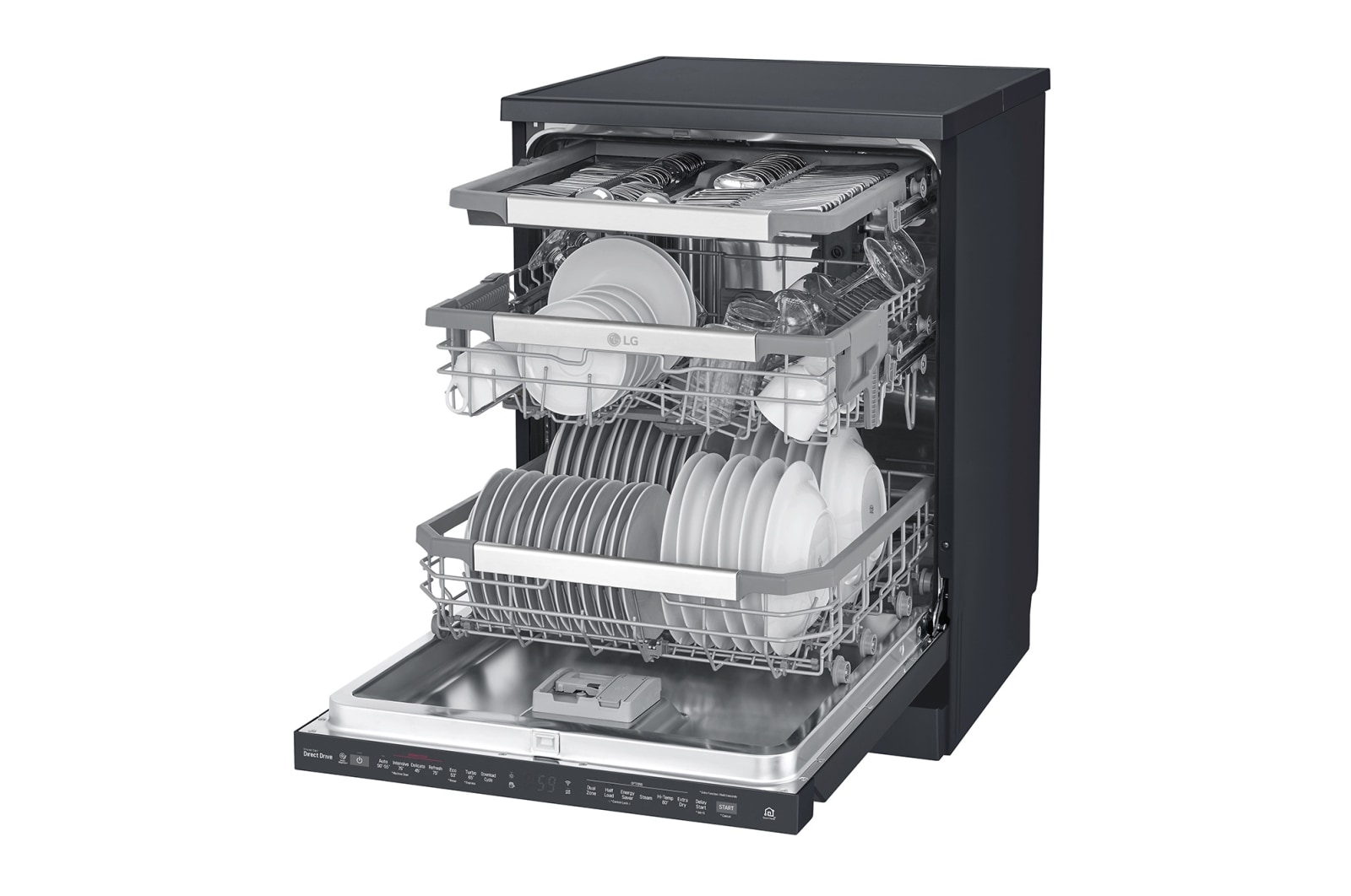 LG 15 Place QuadWash® Dishwasher with Auto Open Dry in Matte Black Finish with TrueSteam™ - Free Standing, XD3A25MB