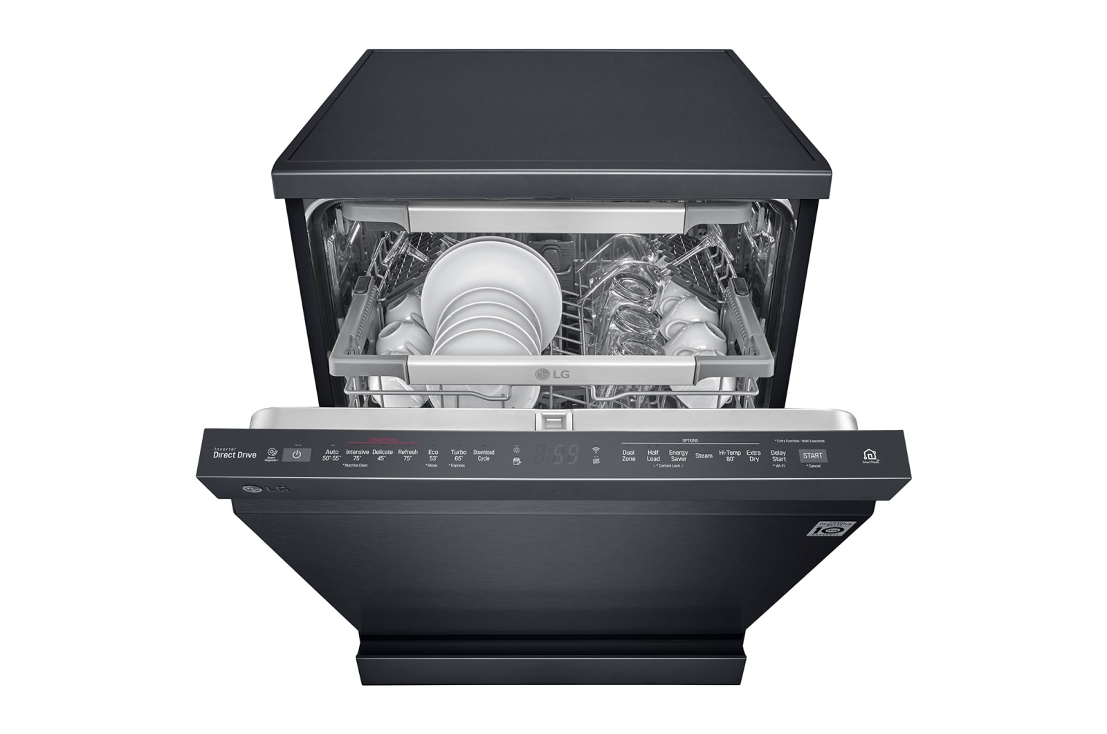 LG 15 Place QuadWash® Dishwasher with Auto Open Dry in Matte Black Finish with TrueSteam™ - Free Standing, XD3A25MB