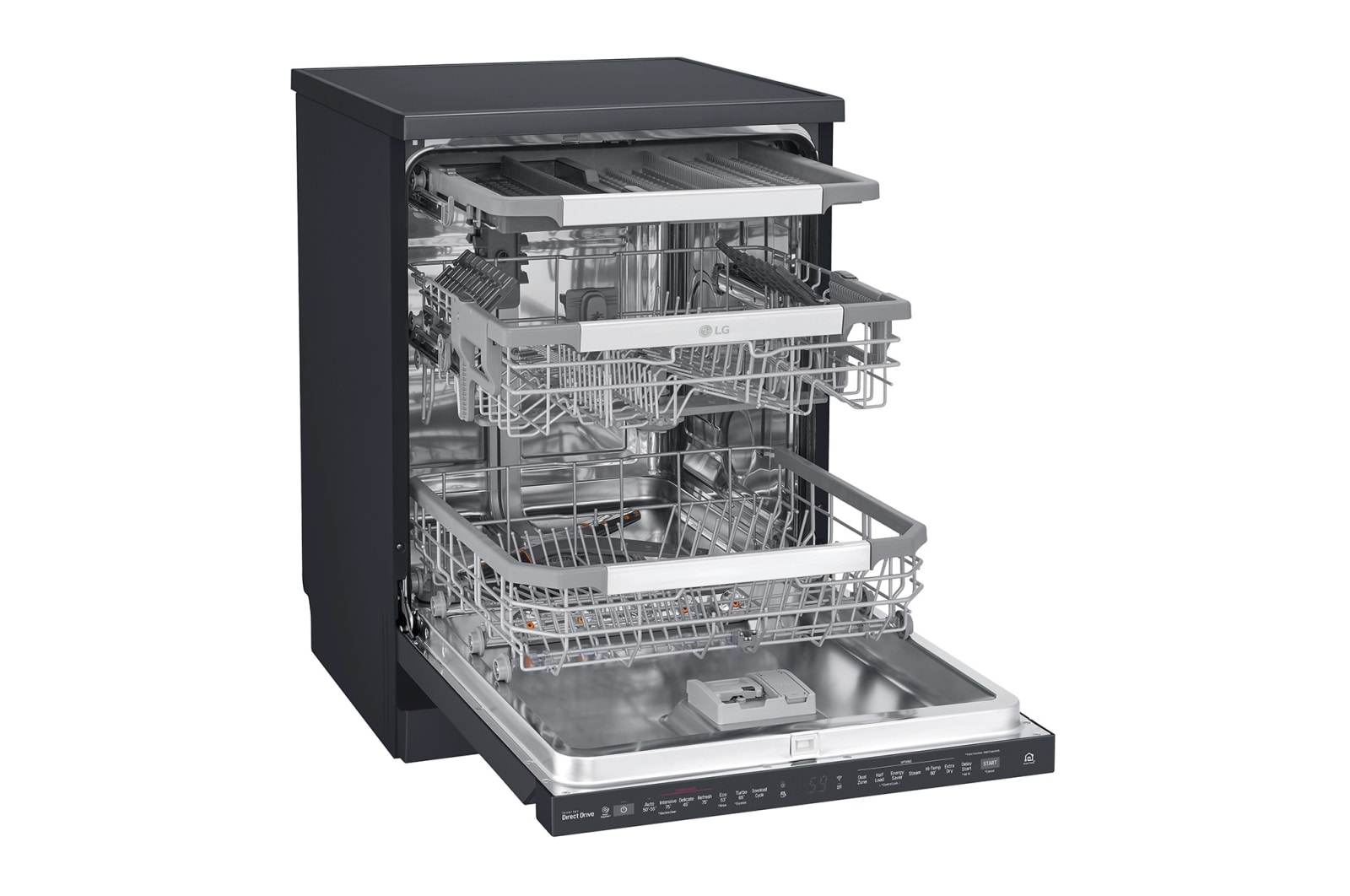 LG 15 Place QuadWash® Dishwasher with Auto Open Dry in Matte Black Finish with TrueSteam™ - Free Standing, XD3A25MB