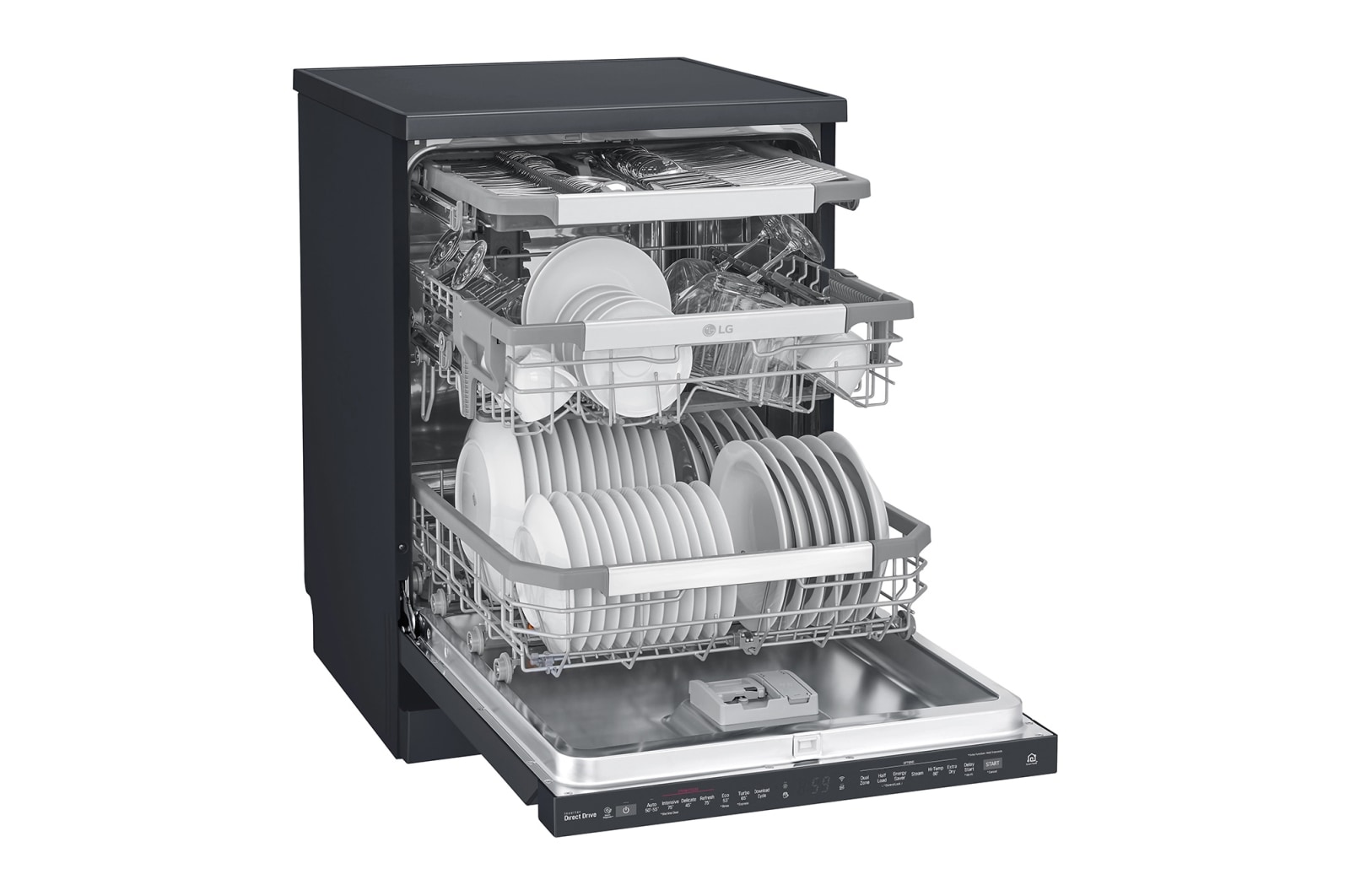 LG 15 Place QuadWash® Dishwasher with Auto Open Dry in Matte Black Finish with TrueSteam™ - Free Standing, XD3A25MB