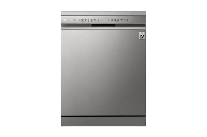 Front view image of XD5B14PS stainless steel finish dishwasher. EasyRack, freestanding, 14 place settings.