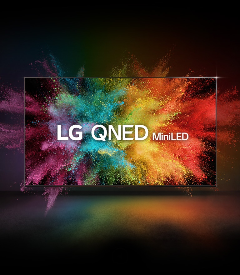 Image of LG QNED tv with vibrant particles scattered
