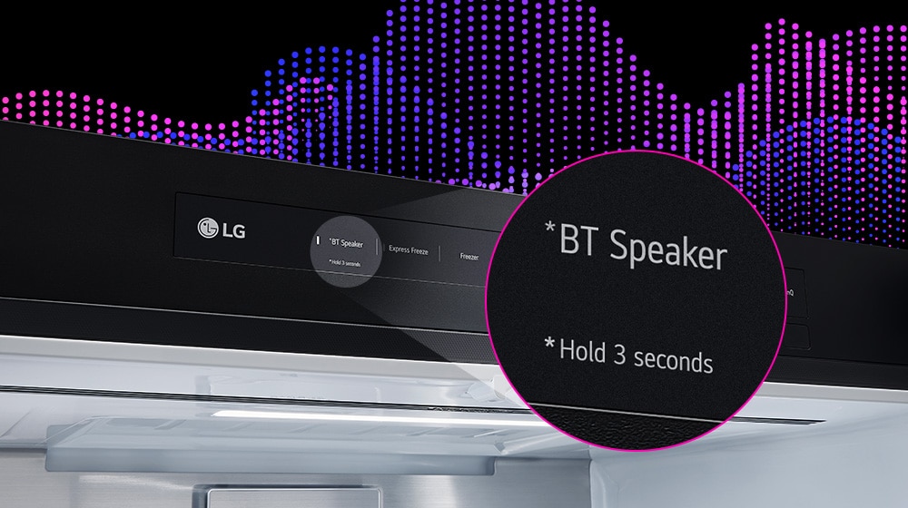 A panel with a Bluetooth speaker displayed enlarged with a Bluetooth speaker