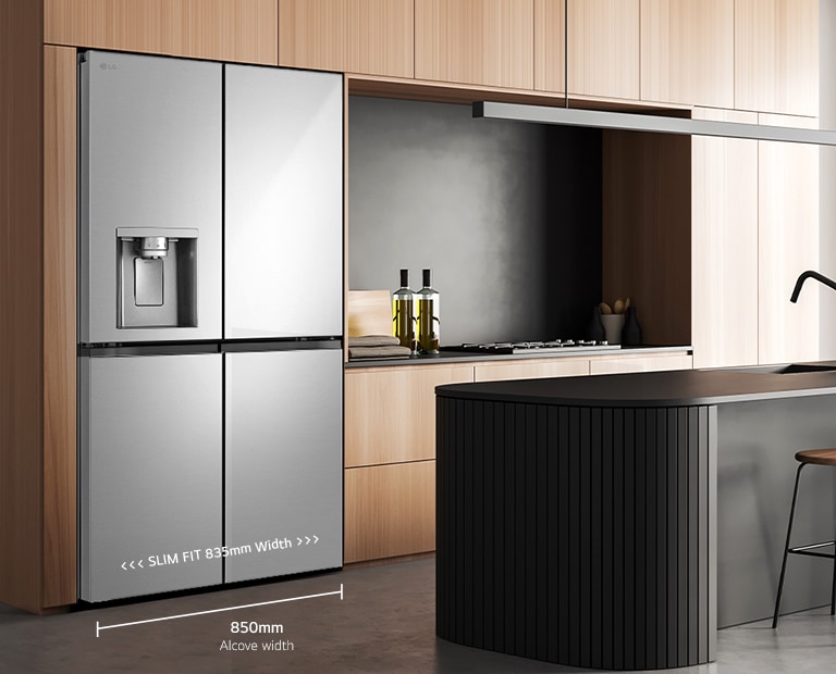 Modern kitchen interior with InstaView fridge.