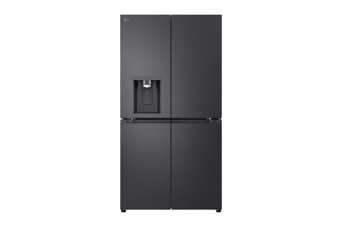 Front view of black French door smart fridge GF-L700MBL with inverter technology and ThinQ features