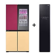 Front view of 617L French Door Fridge with MoodUP® LED Door Panels + Styler Steam Clothing Care System® with ThinQ® - 3 Garment in Black Glass GF-MV600-S3