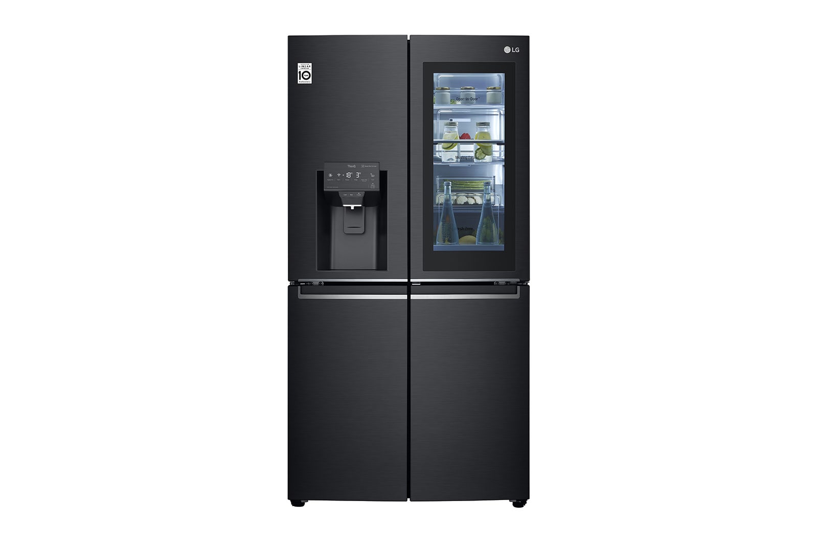 Front view of 637L French Door Fridge, with InstaView Door-In-Door®, in Matte Black finish GF-V706MBL