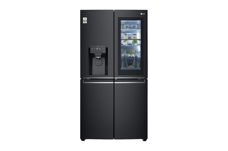 Front view of 637L French Door Fridge, with InstaView Door-In-Door®, in Matte Black finish GF-V706MBL