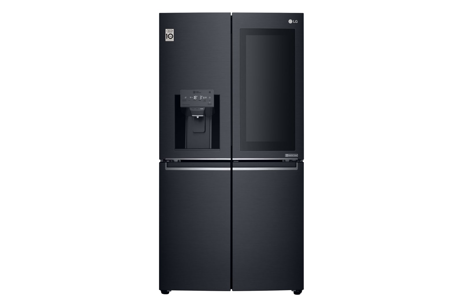 Front view of 708L French Door Fridge, with InstaView Door-in-Door®, in Matte Black Stainless Steel GF-V708MBSL