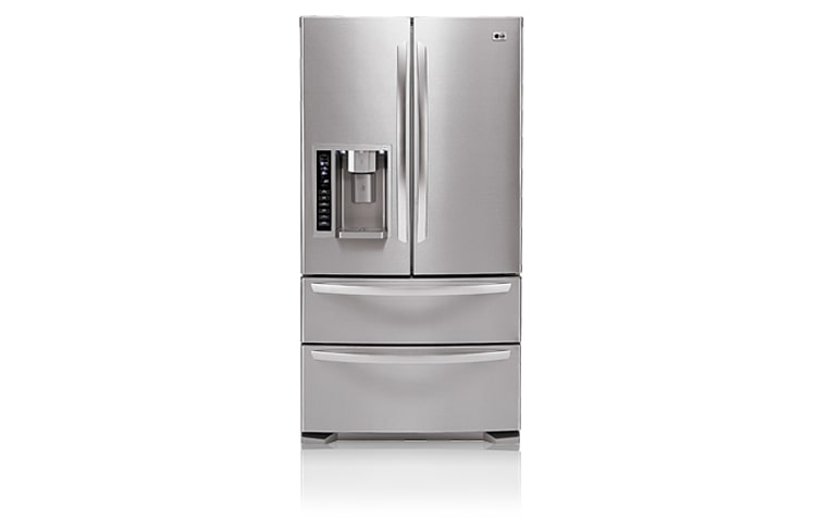 Front view of 598 Litre Stainless Steel 4-Door French Door Fridge with In-Door Ice Maker and Tall Water & Ice Dispenser GR-L219STS