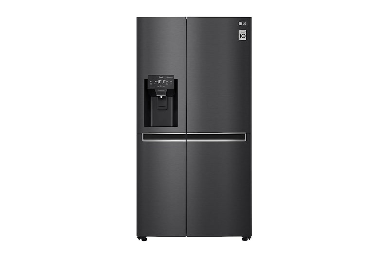 Front view of 625L Side by Side Fridge with Non-Plumbed Ice & Water Dispenser in Matte Black Finish GS-L668MBNL