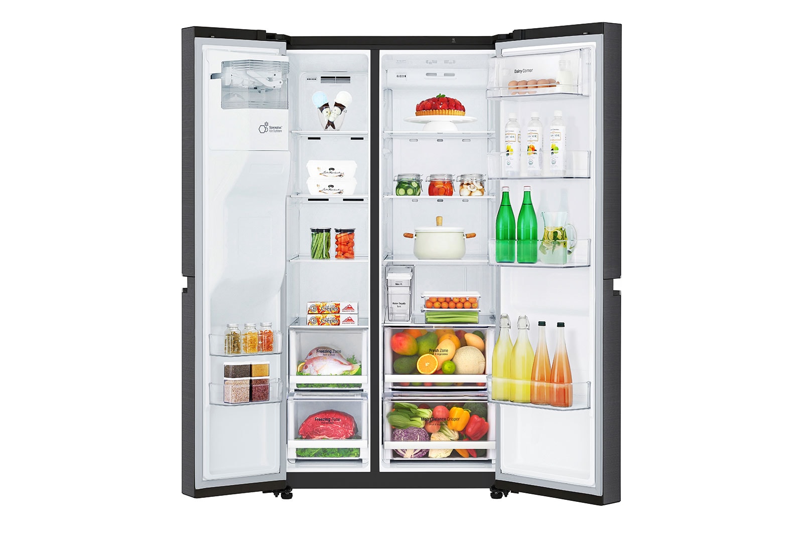 LG 625L Side by Side Fridge with Non-Plumbed Ice & Water Dispenser in Matte Black Finish, GS-L668MBNL