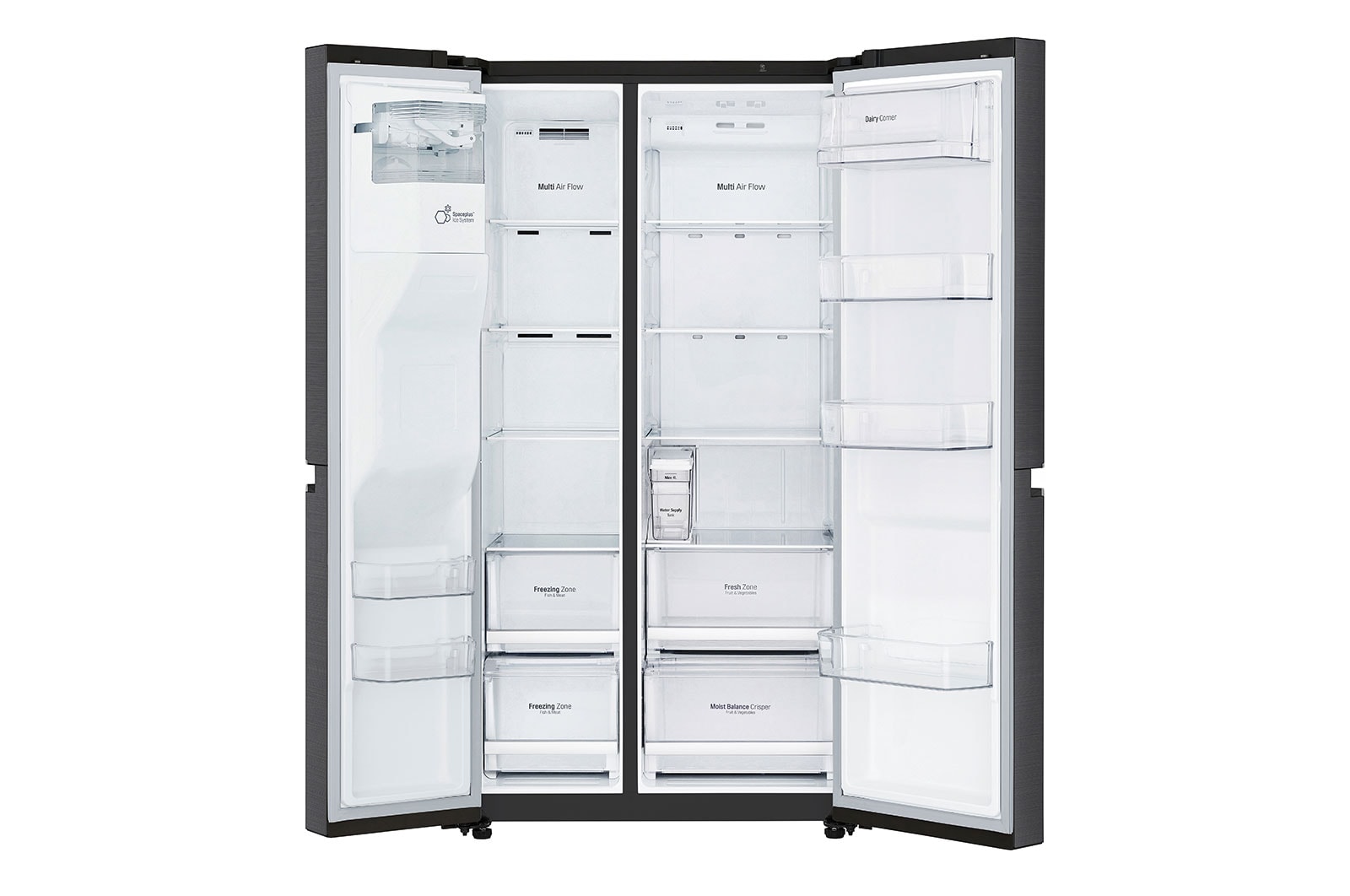 LG 625L Side by Side Fridge with Non-Plumbed Ice & Water Dispenser in Matte Black Finish, GS-L668MBNL