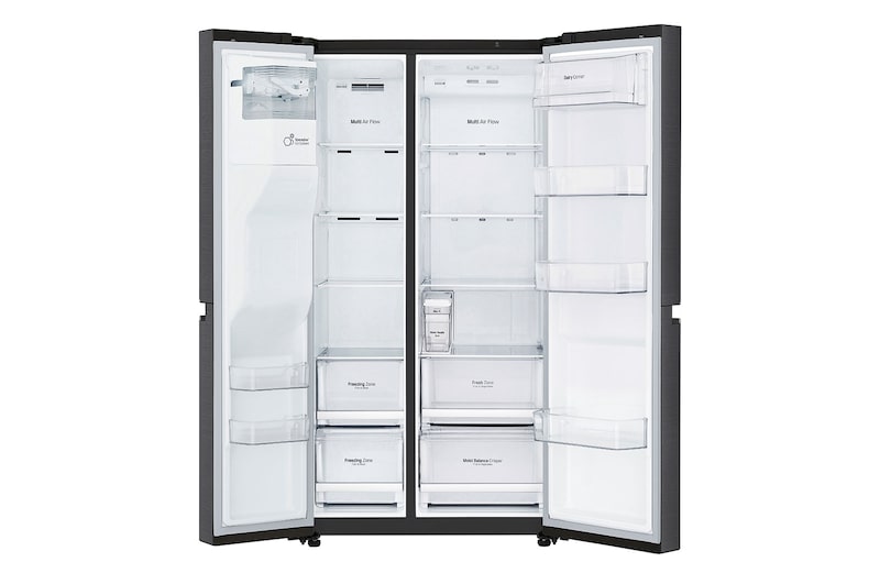 LG 625L Side by Side Fridge with Non-Plumbed Ice & Water Dispenser in Matte Black Finish, GS-L668MBNL