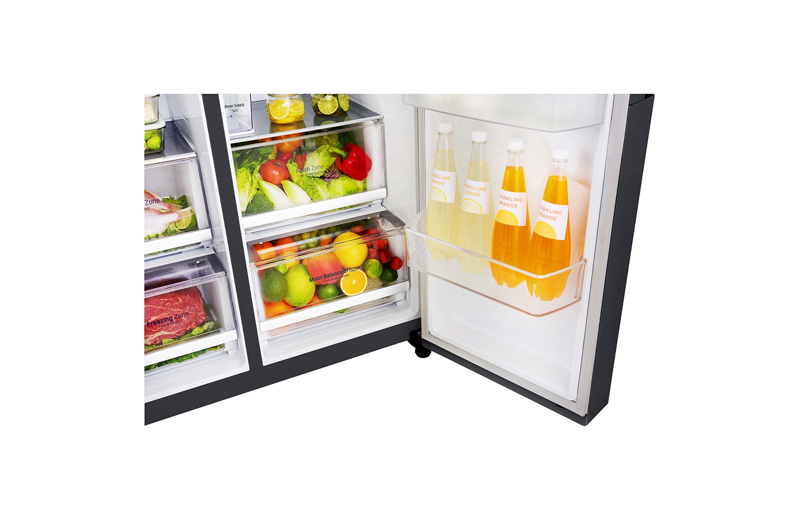 LG 625L Side by Side Fridge with Non-Plumbed Ice & Water Dispenser in Matte Black Finish, GS-L668MBNL