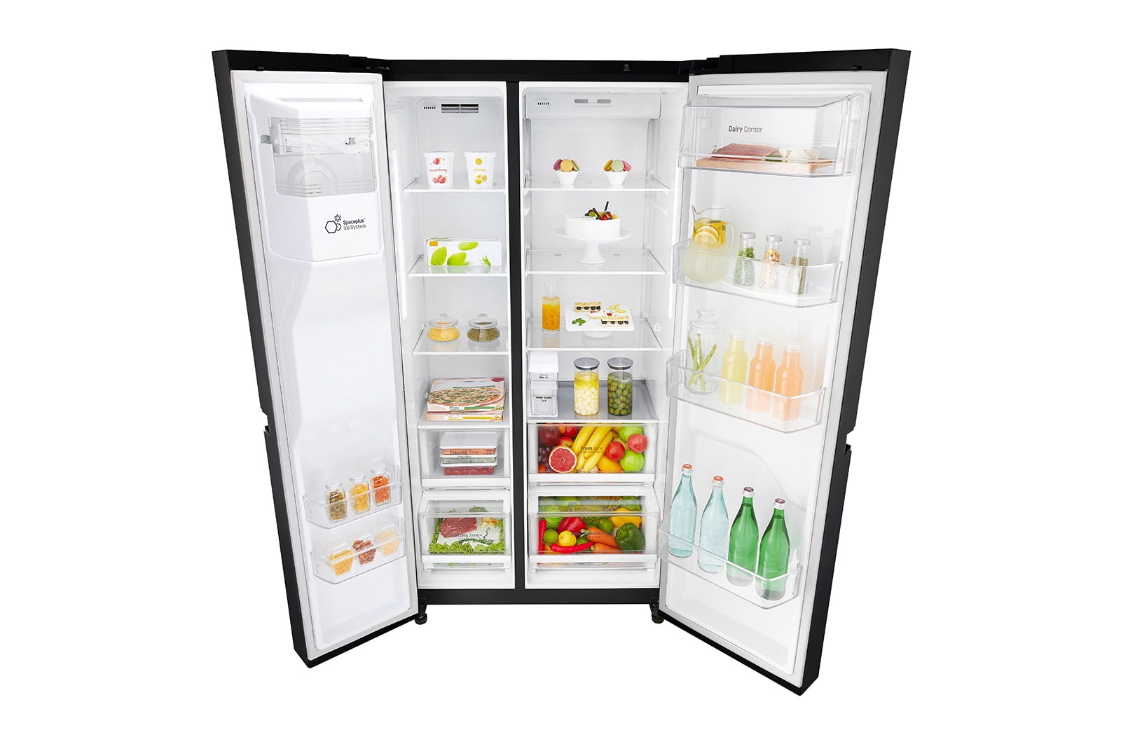 LG 625L Side by Side Fridge with Non-Plumbed Ice & Water Dispenser in Matte Black Finish, GS-L668MBNL