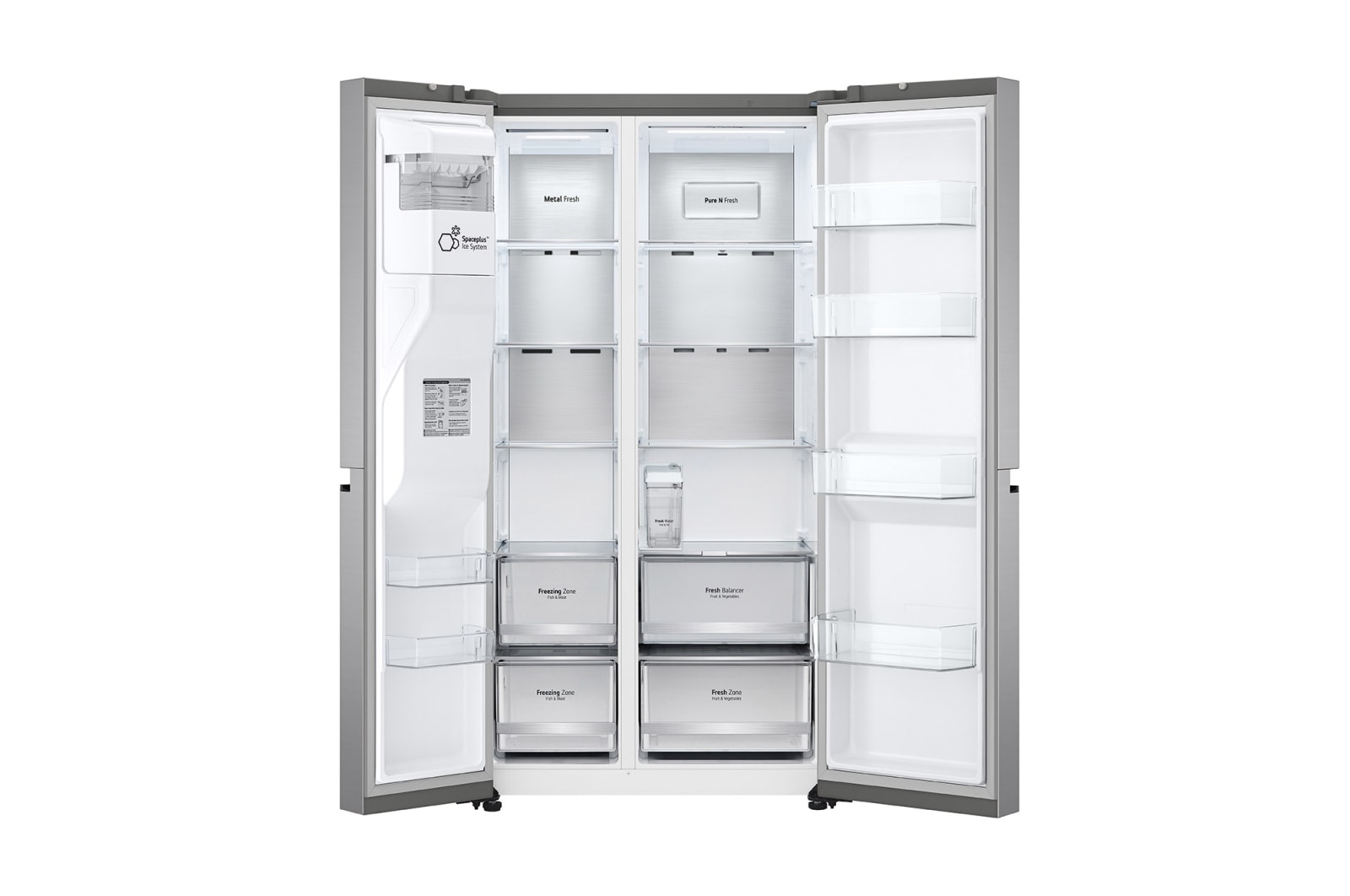 LG 635L Side by Side Fridge with Non-Plumbed Ice & Water Dispenser, GS-N600PL