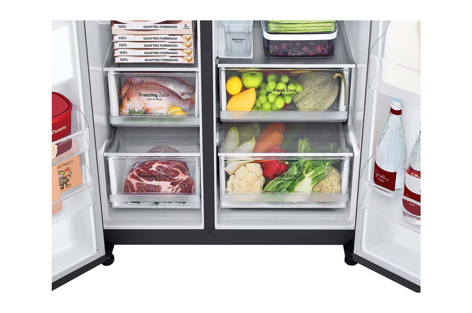 LG 635L Side by Side Fridge with Non-Plumbed Ice & Water Dispenser, GS-N635MBL