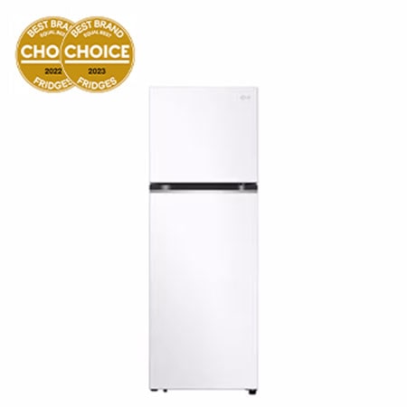 Front view of white fridge GT-4W, energy efficient with 4-star rating, featuring ThinQ and WiFi connectivity.