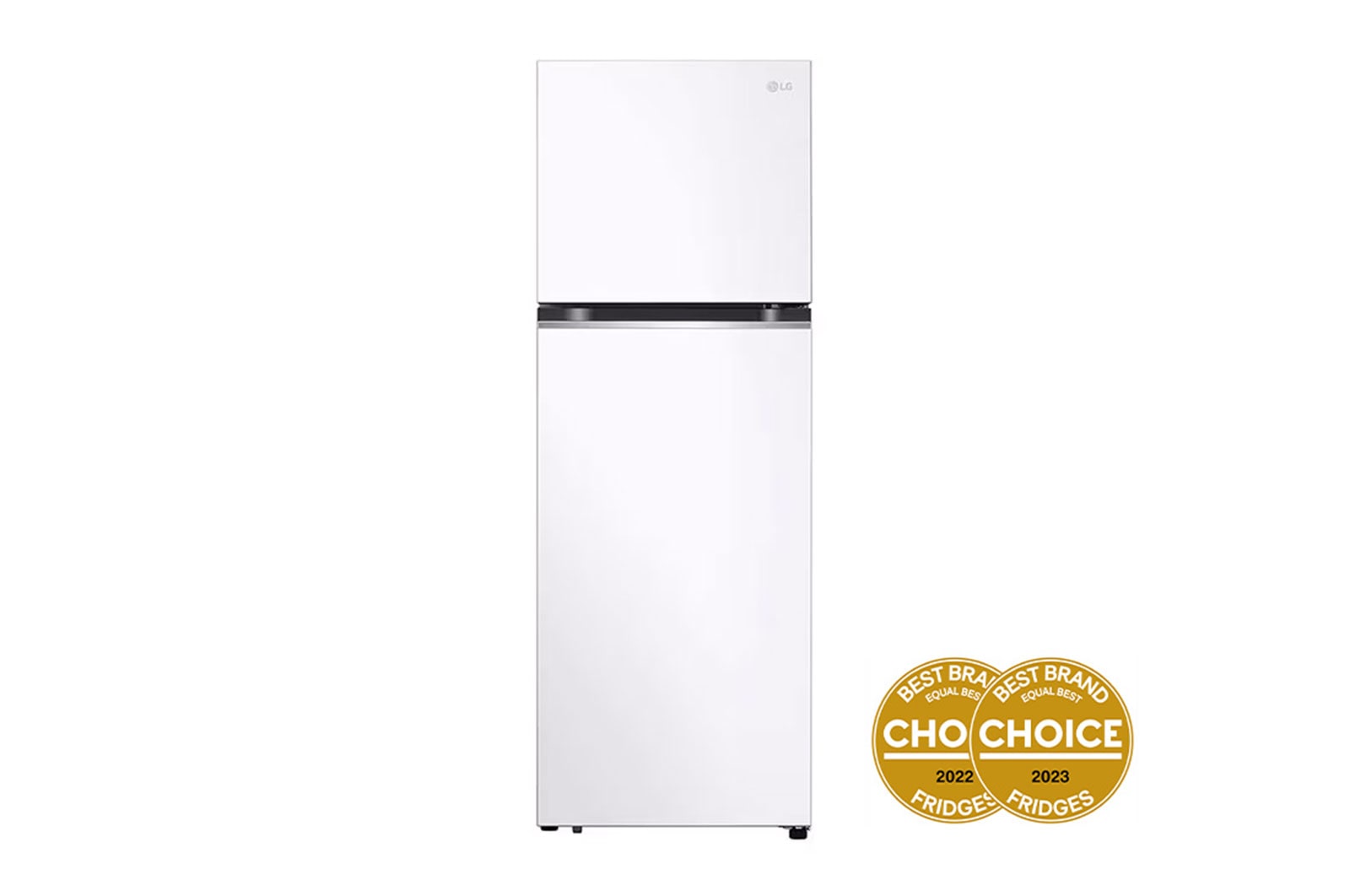 Front view of white fridge GT-4W, energy efficient with 4-star rating, featuring ThinQ and WiFi connectivity.