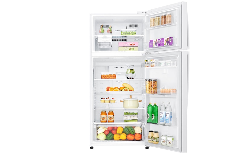 Inside view of LG GT-515WDC white finish top mount fridge freezer