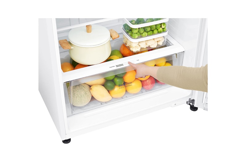 Inside view of white finish top mount fridge freezer LG GT-515WDC
