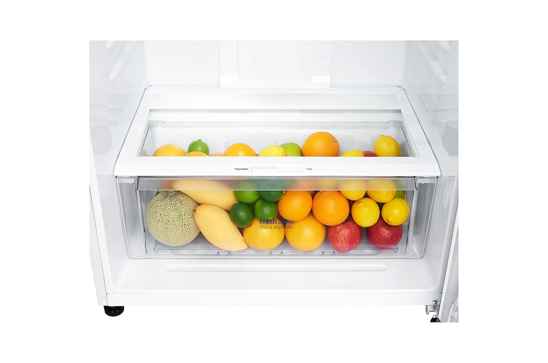 Inside view of white finish top mount fridge freezer LG GT-515WDC